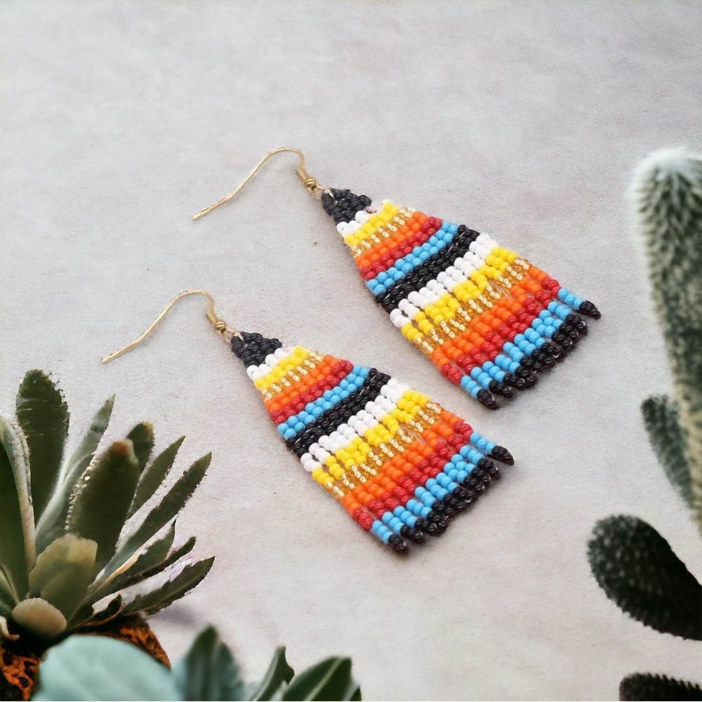 1 Pair Of Bohemian Native American Style Ethnicโ Beaded Earrings